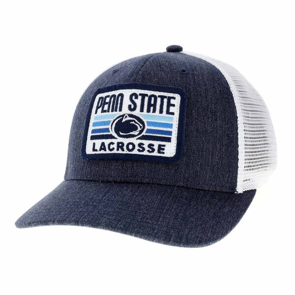 melange navy trucker hat with Penn State Lacrosse embroidered patch